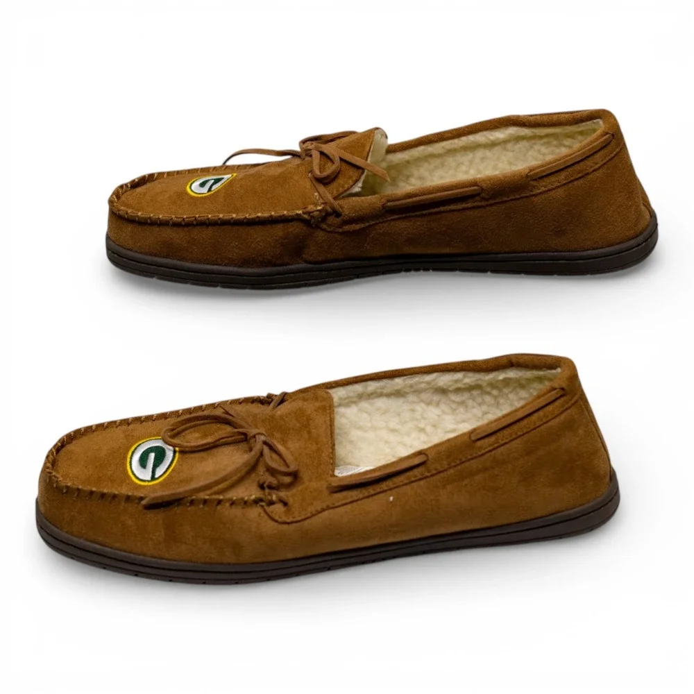 Forever Collectibles Green Bay Packers Slippers Mens XL Tan NFL‎ Moccasin